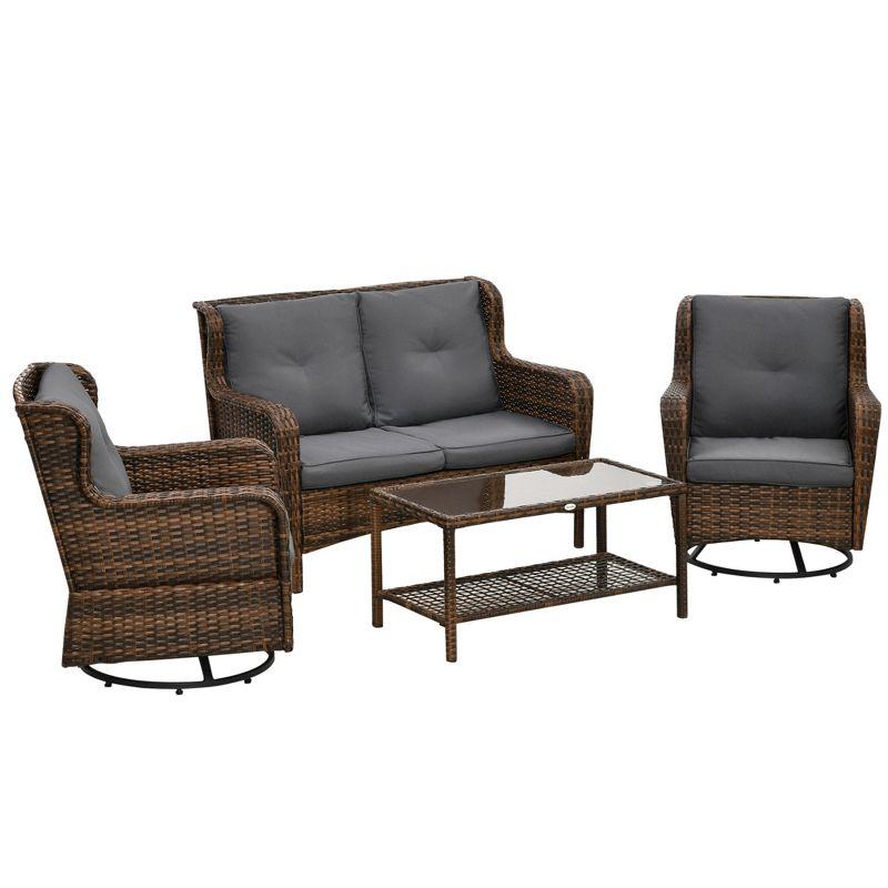 Gray Wicker 4-Piece Outdoor Seating Set with Cushions