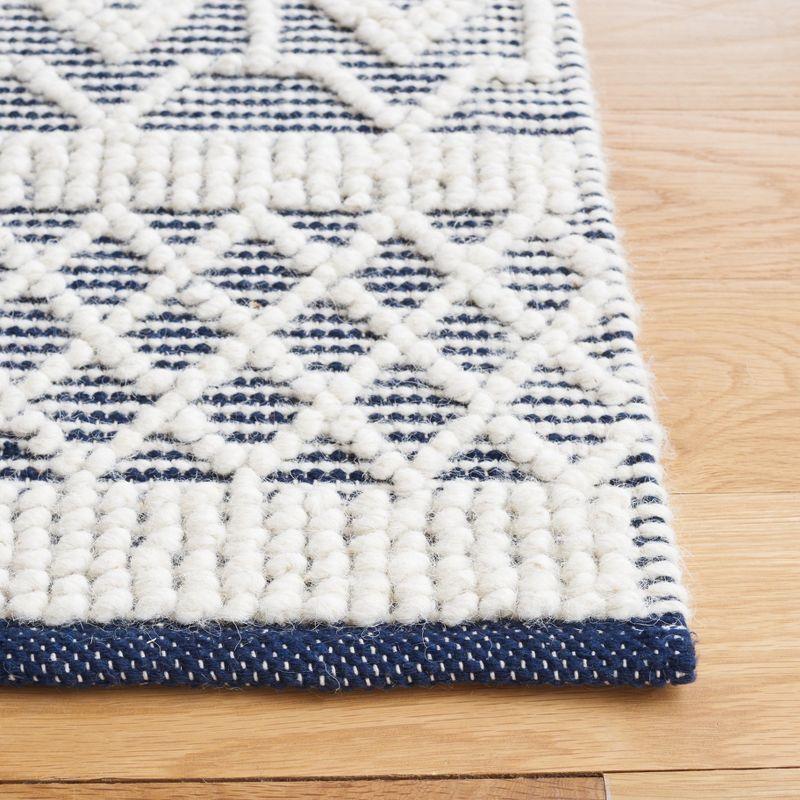 Ivory and Navy Handwoven Wool Rectangular Rug