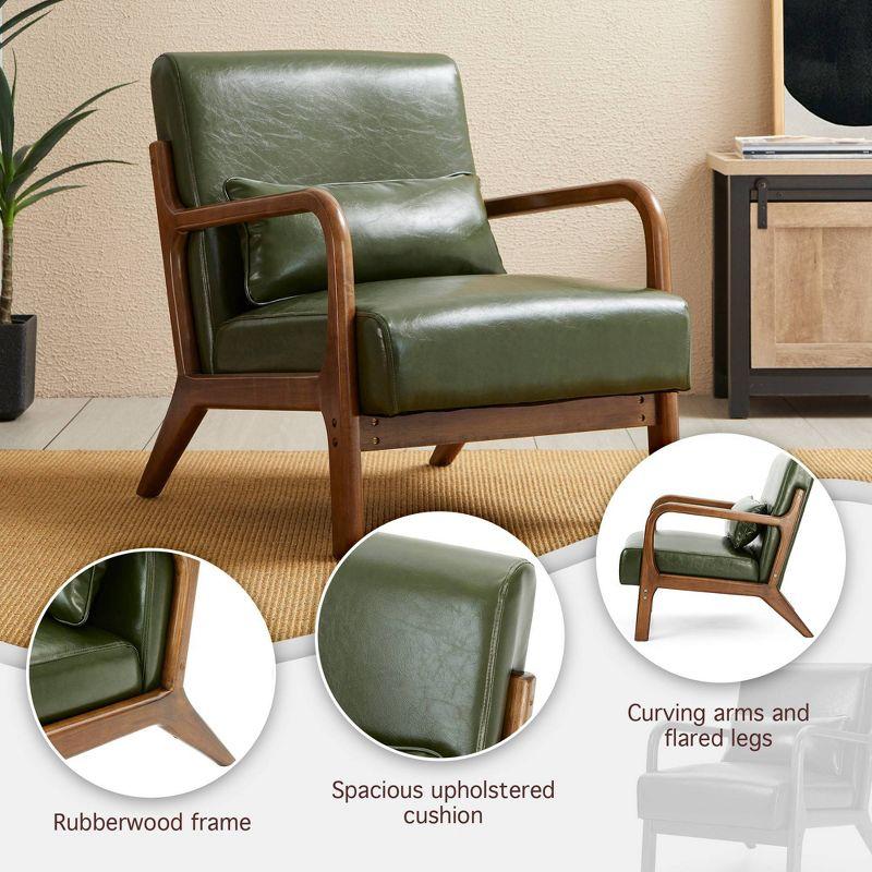 Mid-Century Modern Leatherette Arm Accent Chair Walnut Rubberwood Frame - Hunter Green - Glitzhome