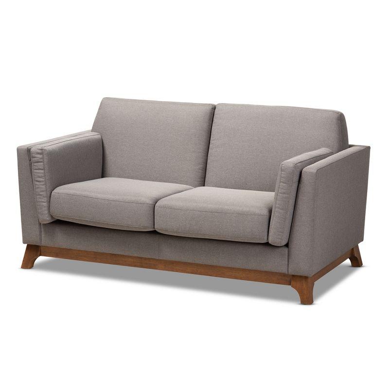 Sava Gray Fabric Upholstered Walnut Wood 2-Seater Loveseat