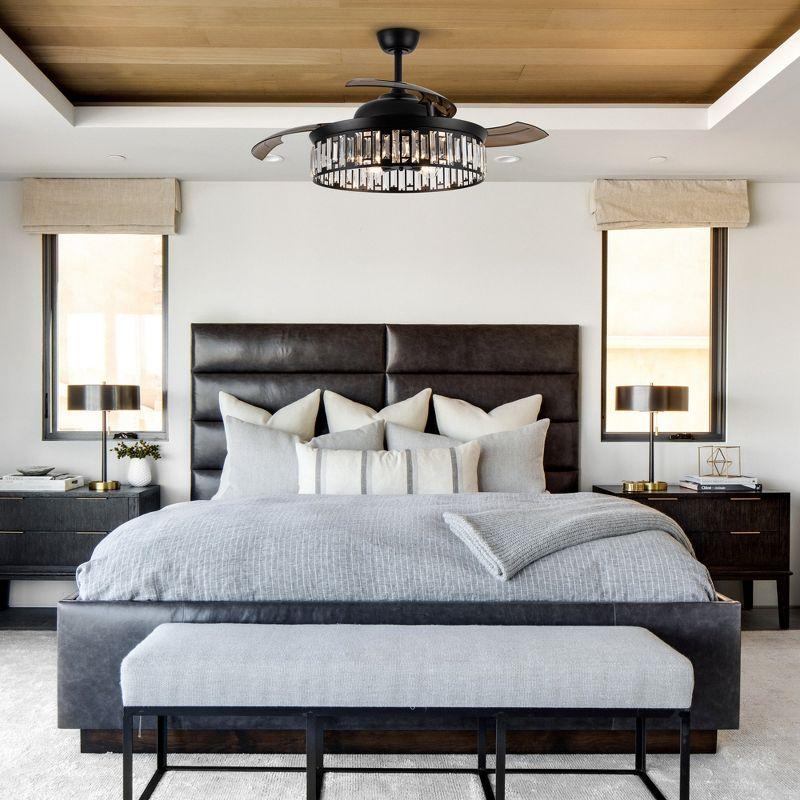 Parrot Uncle 52" Modern Black Crystal Smart Ceiling Fan, Works with Google Home/Alexa/Tuya