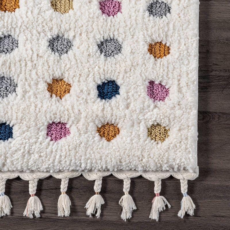 Behati High-Low Polka Dot Tassel Rug Beige - nuLOOM