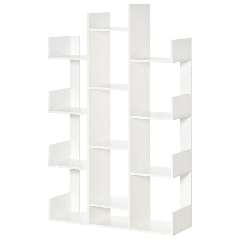 White Modern Tree-Shaped Freestanding Bookcase with 13 Shelves