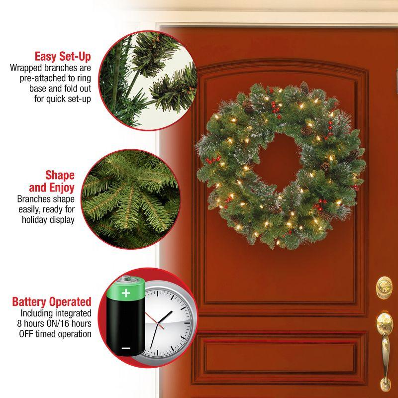 24" Prelit LED Crestwood Spruce Christmas Wreath Warm White Lights - National Tree Company