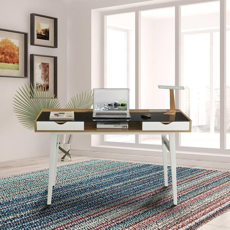 Modern Black Glass and Walnut Computer Desk with Storage