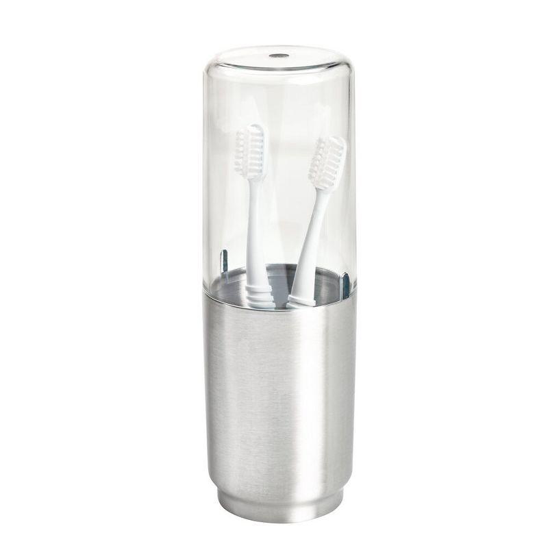 iDesign Austin Steel and BPA-Free Plastic Toothbrush Holder with Lid, Clear/Brushed Nickel