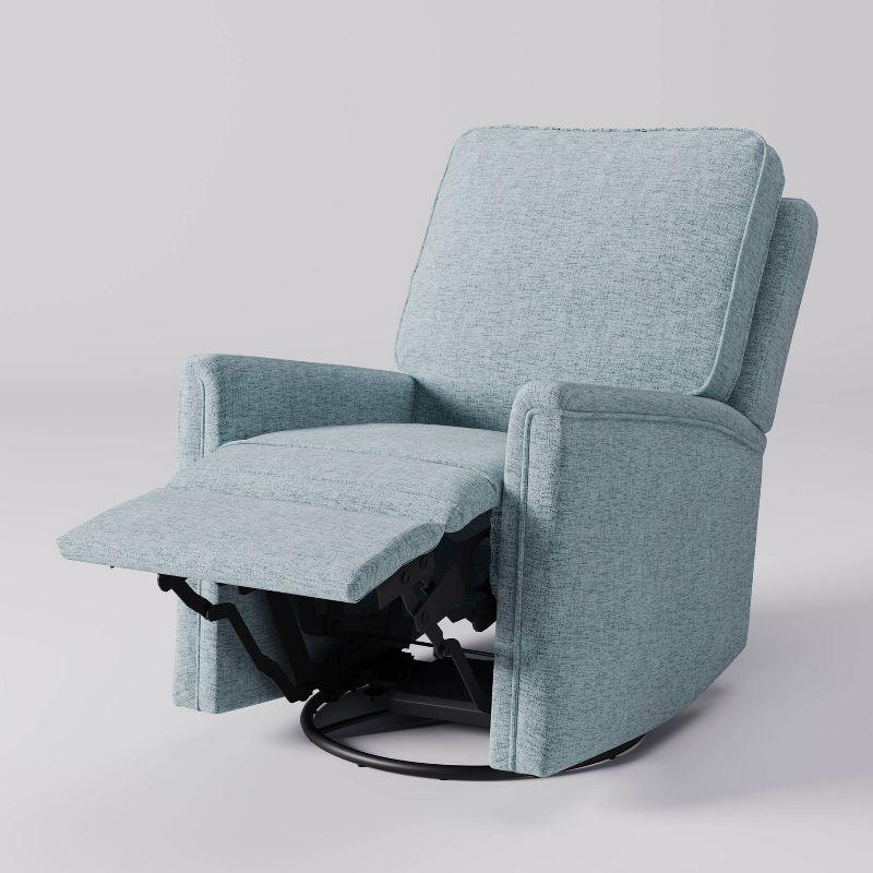 CorLiving Jasmine Swivel Glider Press-Back Recliner Chair Blue: Upholstered Polyester, Metal & Wood Frame, 300lb Capacity