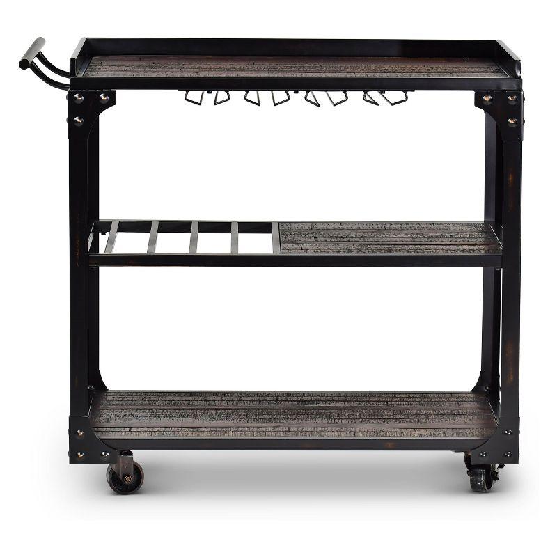 Rustic Black and Brown Wood Server Cart with Wine Rack