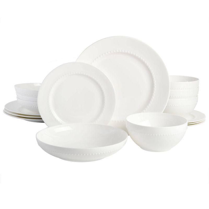 White Porcelain Embossed 16-Piece Dinnerware Set, Service for 4