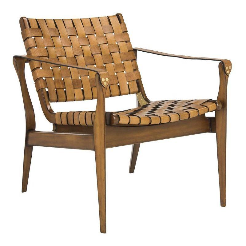 Light Brown Mahogany and Leather Safari Armchair