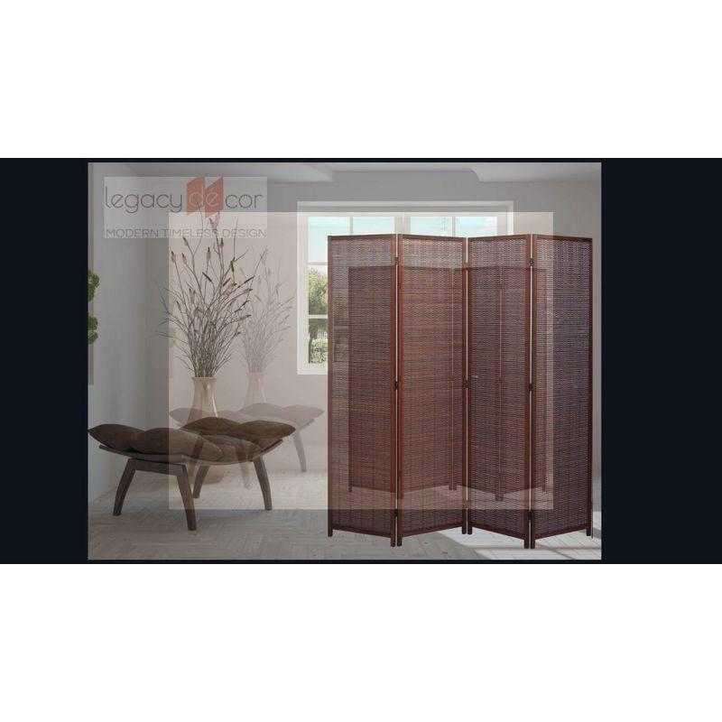 Legacy Decor 3 Panel Room Divider Brown Color Wood and Bamboo Weave