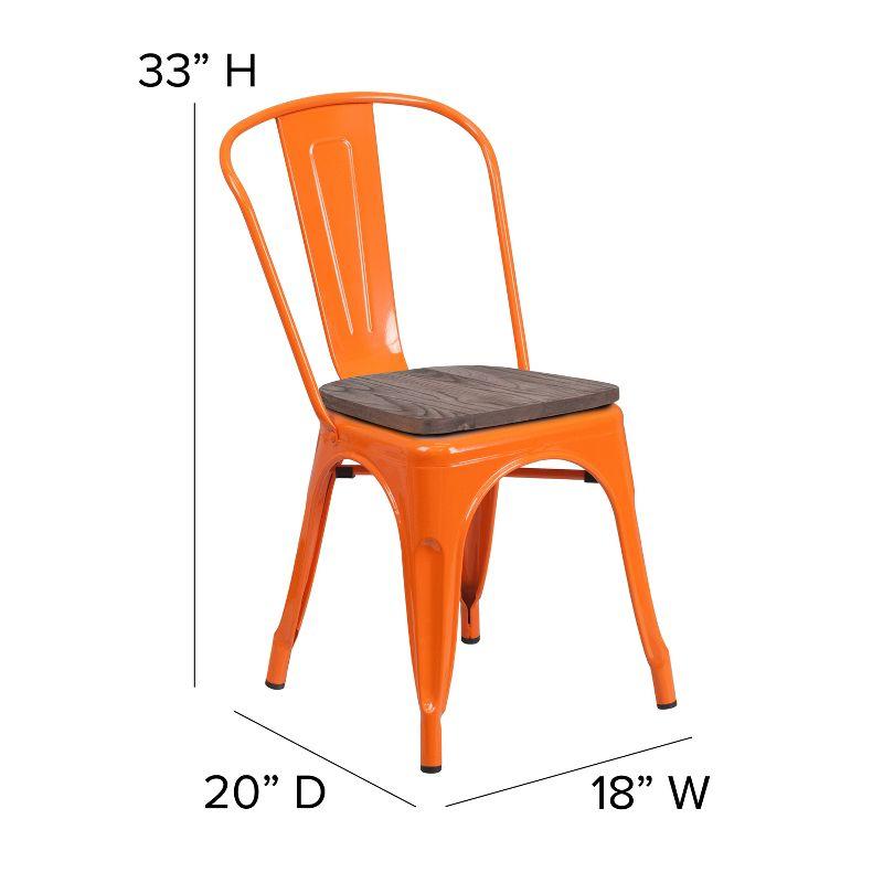 Orange Metal Stackable Chair with Wood Seat