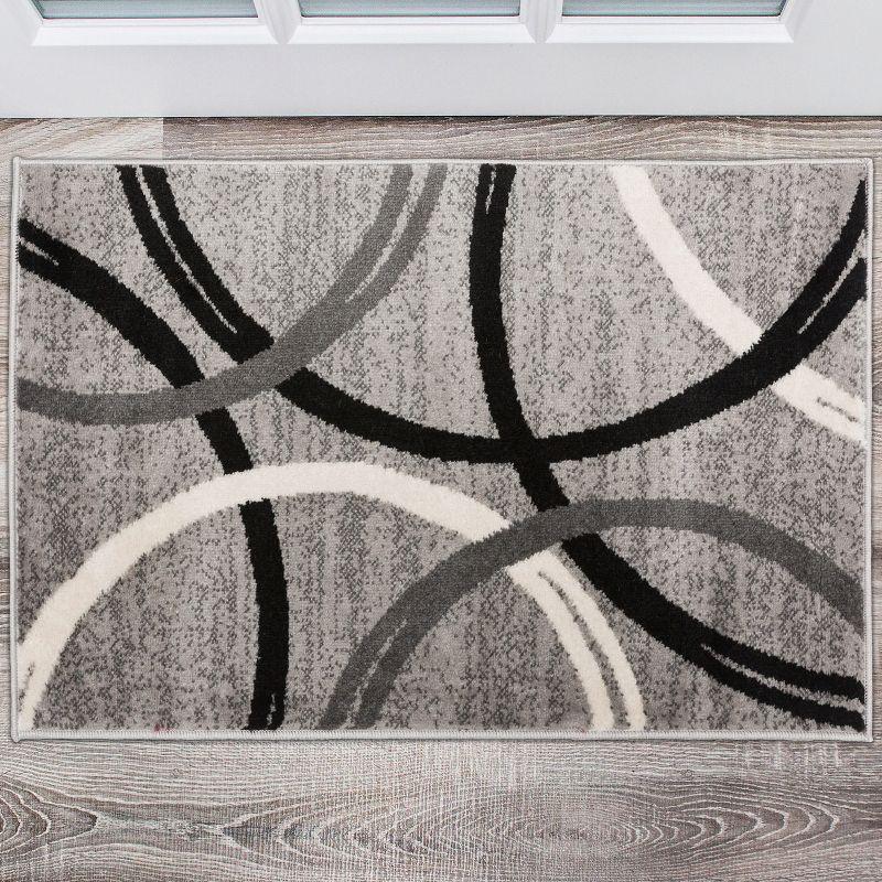 World Rug Gallery Contemporary Abstract Circles Design Gray 2' x 3' Area Rug