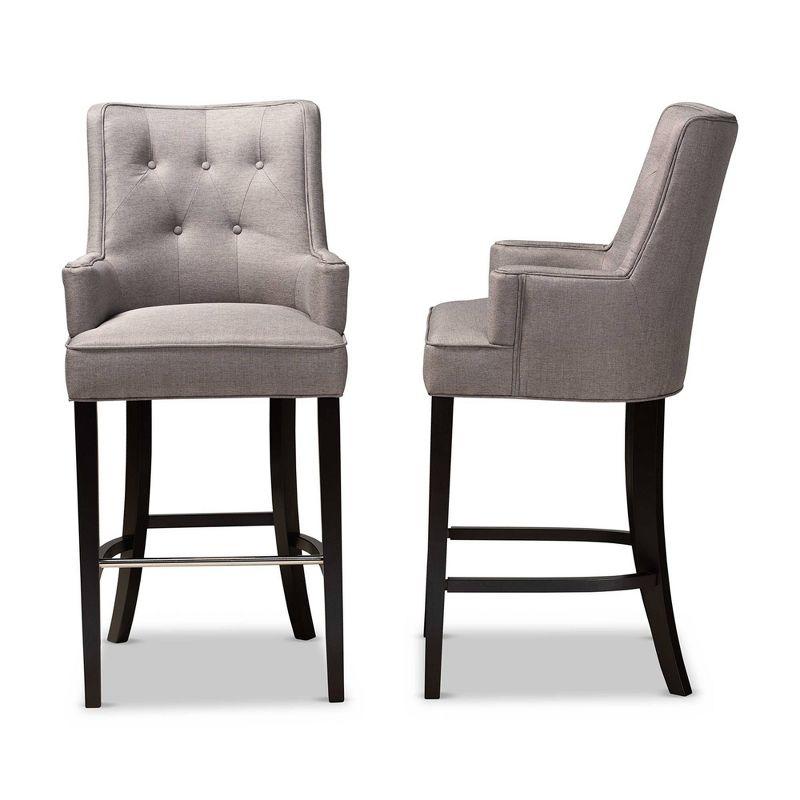 Aldon Gray Fabric and Dark Brown Wood Bar Stools, Set of 2