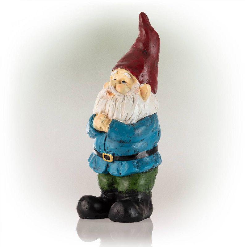 12" Polyresin Bearded Garden Gnome Statue With Red Hat - Alpine Corporation: Outdoor Lawn Decor, Solar Lighting Feature