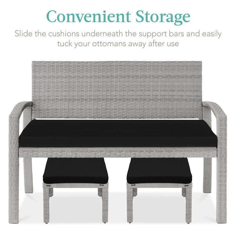 Best Choice Products Set of 2 Multipurpose Patio Wicker Ottomans w/ Removable Cushions - Gray/Black