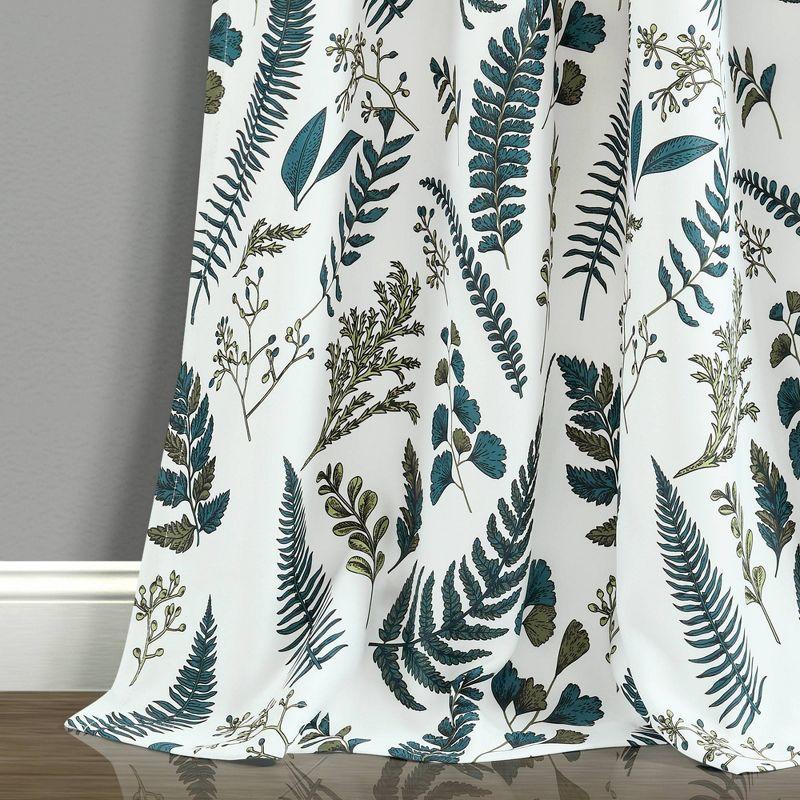 White and Green Floral Polyester Blackout Curtain Panels