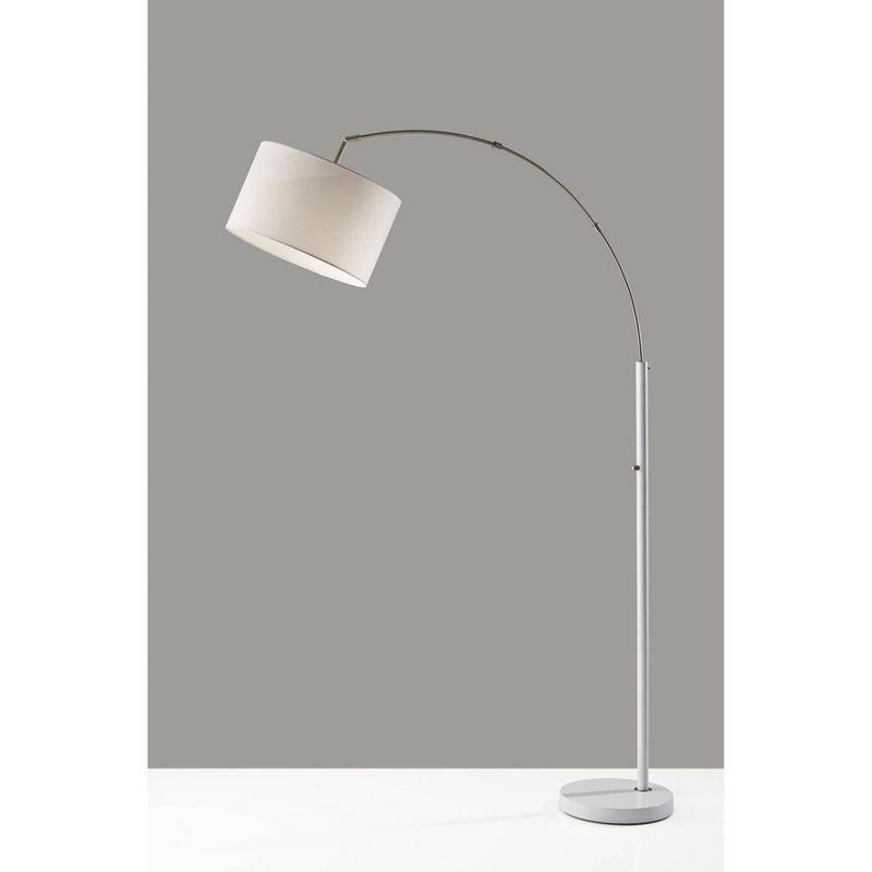 Modern White Arc Floor Lamp with Adjustable Head and Brushed Steel Accents