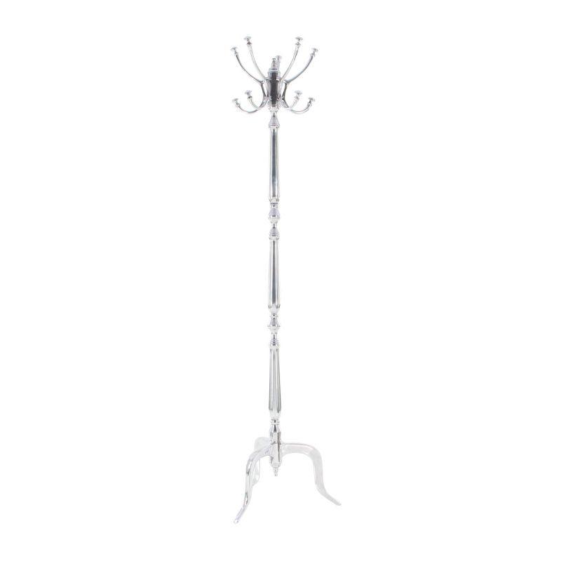 Silver Aluminum Freestanding Coat Rack with Hooks