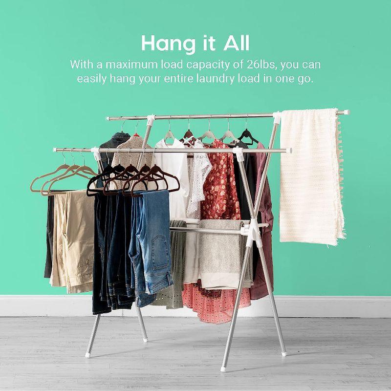 IRIS USA Foldable Clothes Drying Rack with Extendable Rods for Large Laundry Loads