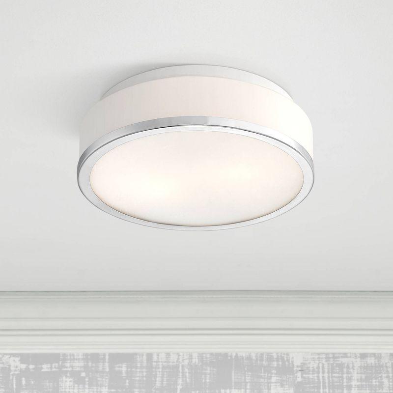 Sleek Chrome 14" Modern Drum Ceiling Light with Opal Glass Shade