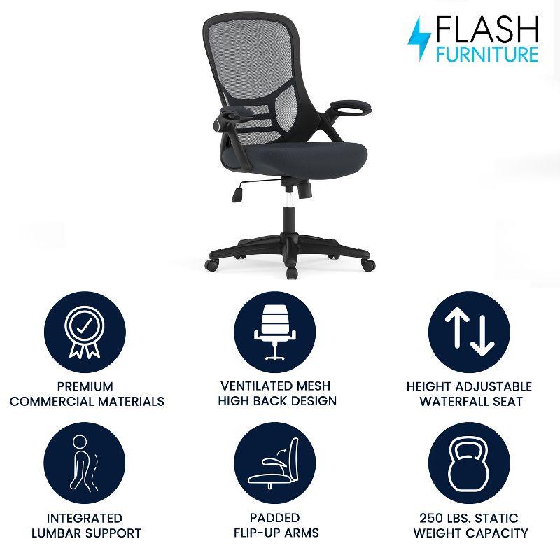 Flash Furniture Porter High Back Dark Gray Mesh Ergonomic Swivel Office Chair with Black Frame and Flip-up Arms