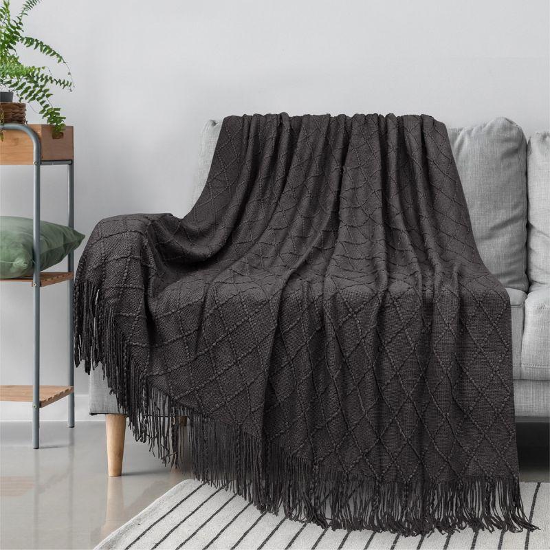 PAVILIA Knit Textured Soft Throw Blanket for Sofa, Living Room Decor, and Bed