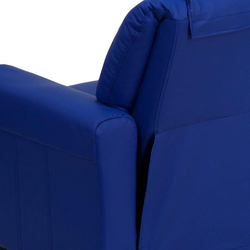 Blue Vinyl Kids Recliner with Wood Frame and Cup Holder