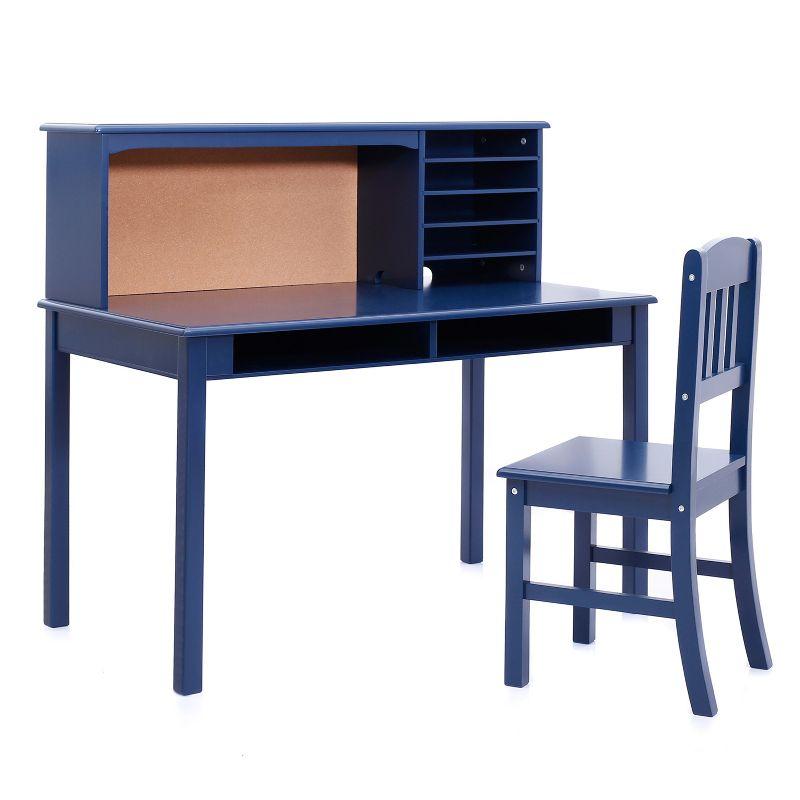 Guidecraft Kids Media Desk with Hutch and Chair Set - Study Desk with Storage Shelves and Corkboard, Wood Bedroom Furniture Set for Boys and Girls