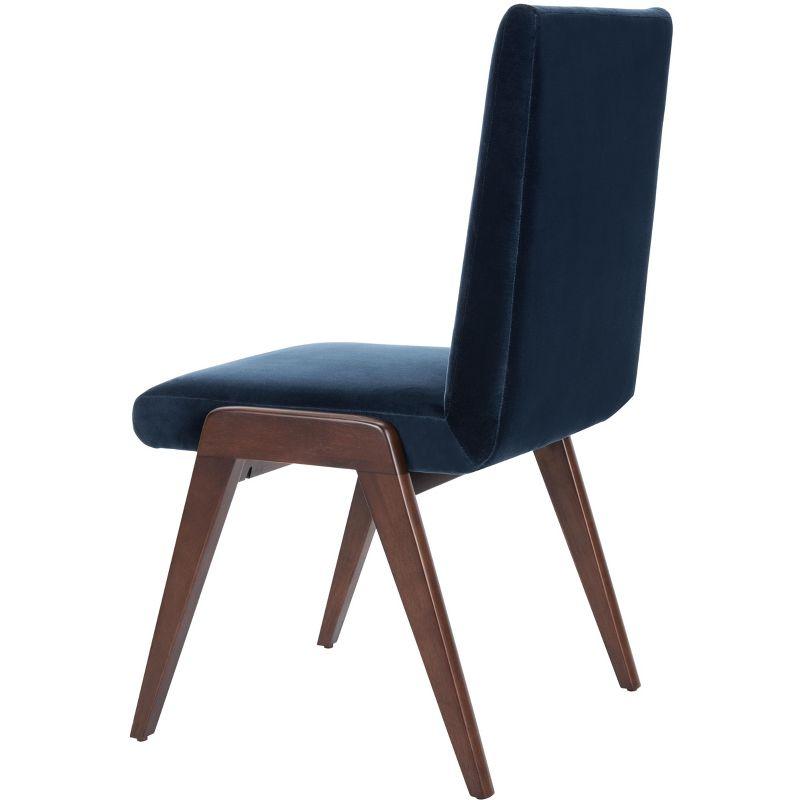 Luxurious Navy Velvet Upholstered Dining Chair with Dark Walnut Legs