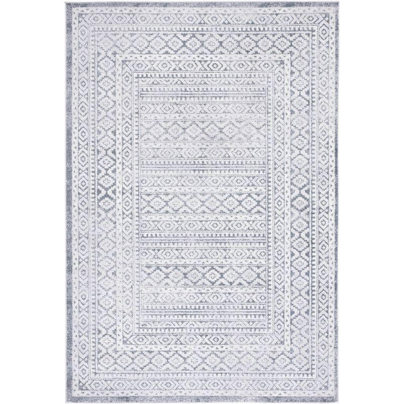 Abstract Gray and Ivory Synthetic 9' x 12' Hand-Knotted Rug