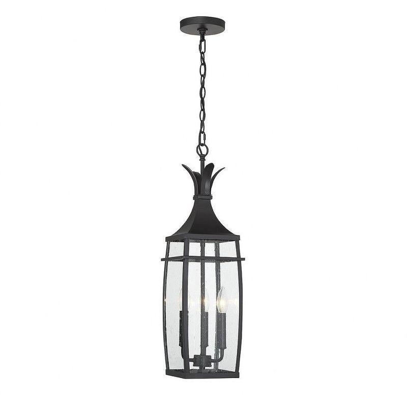 Montpelier Matte Black 3-Light Outdoor Hanging Lantern with Seeded Glass