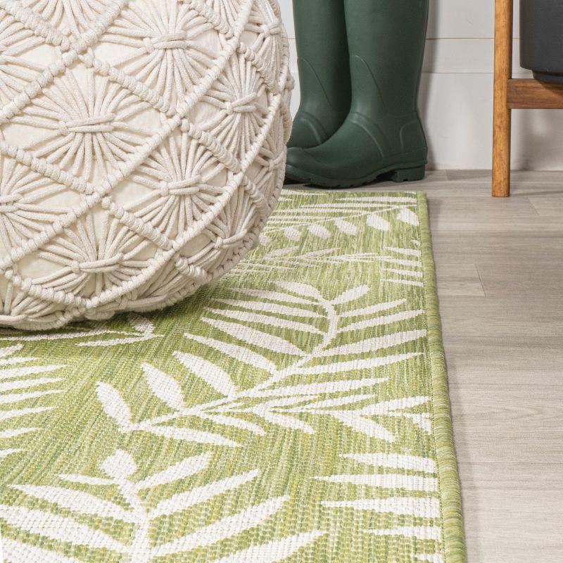 2' x 10' Nevis Palm Frond Indoor/Outdoor Runner Rug, Green/Cream - JONATHAN Y