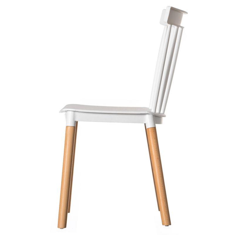 Fabulaxe Plastic Dining Chair Windsor Design with Beech Wood Legs, White
