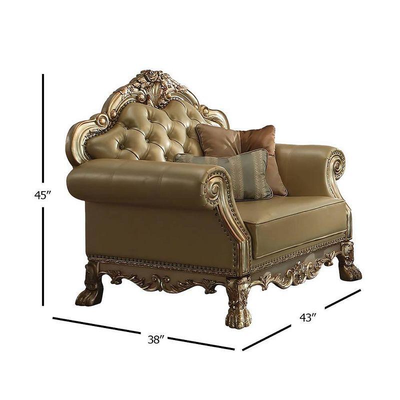 45" Dresden Accent Chair Bone Synthetic Leather/Gold Patina Finish - Acme Furniture: Tufted, No Assembly Required