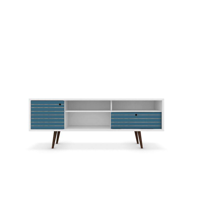 Liberty 3 Shelf and 1 Drawer TV Stand for TVs up to 65" White/Aqua Blue - Manhattan Comfort