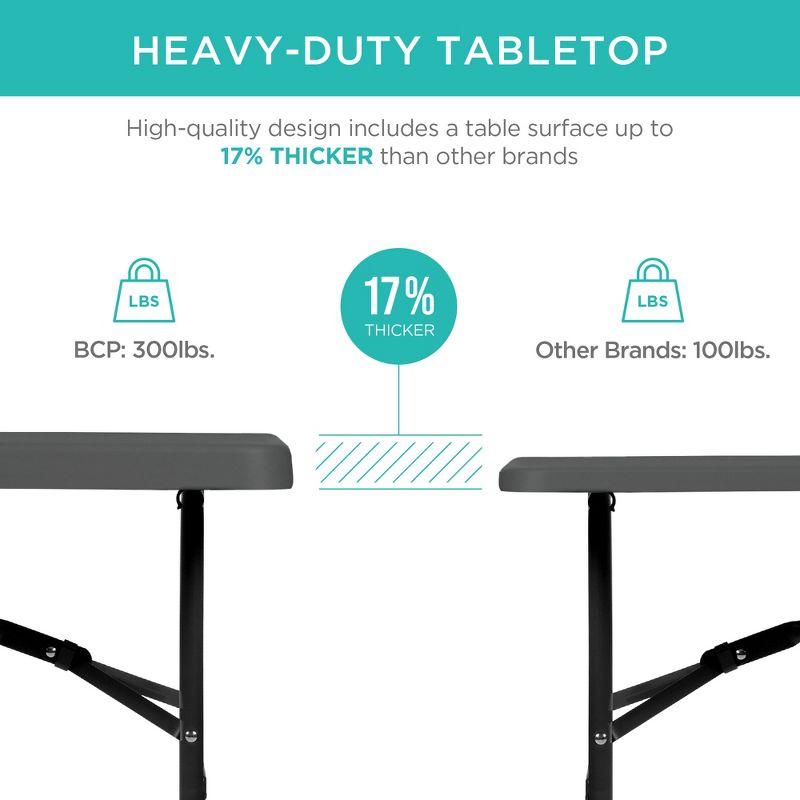 Best Choice Products 4Ft Plastic Folding Table, Indoor Outdoor Heavy Duty Portable W/ Handle, Lock For Picnic