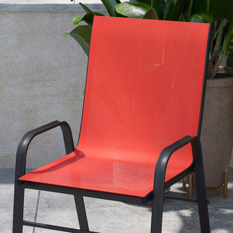 Flash Furniture 4 Pack Brazos Series Black Outdoor Stack Chair with Flex Comfort Material and Metal Frame