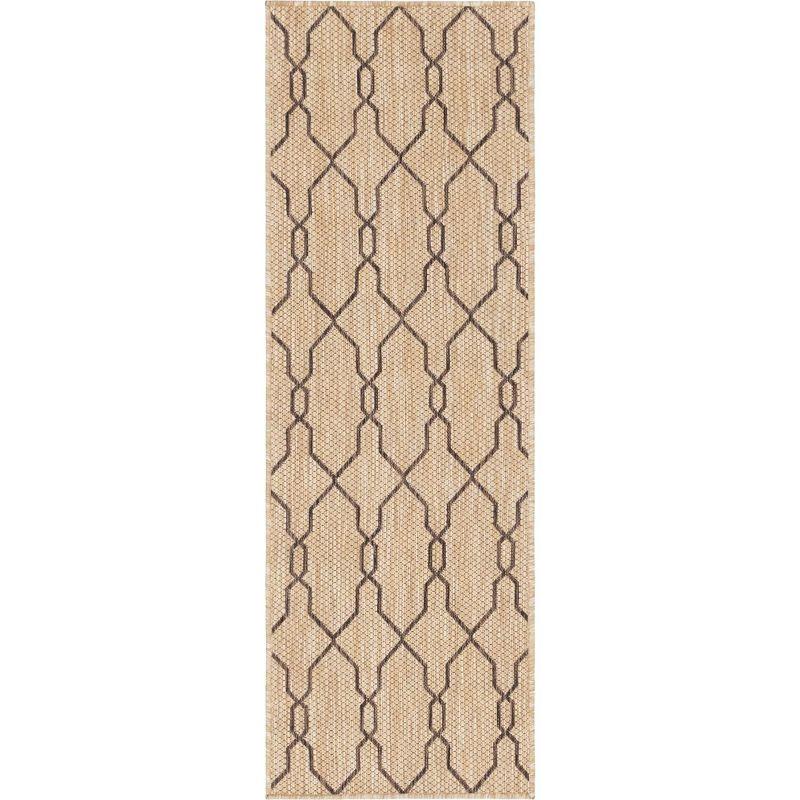 Coastal Charm Tan & Brown Trellis Synthetic Outdoor Runner