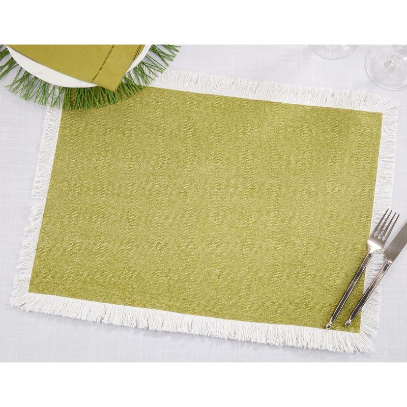 Kiwi Green Cotton Placemats with Fringe Border, Set of 4