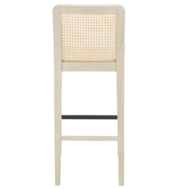 Benicio White and Natural Rubberwood Rattan Bar Stools, Set of 2