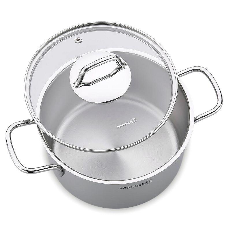 Korkmaz Perla 4 Liter Stainless Steel Casserole with Glass Lid