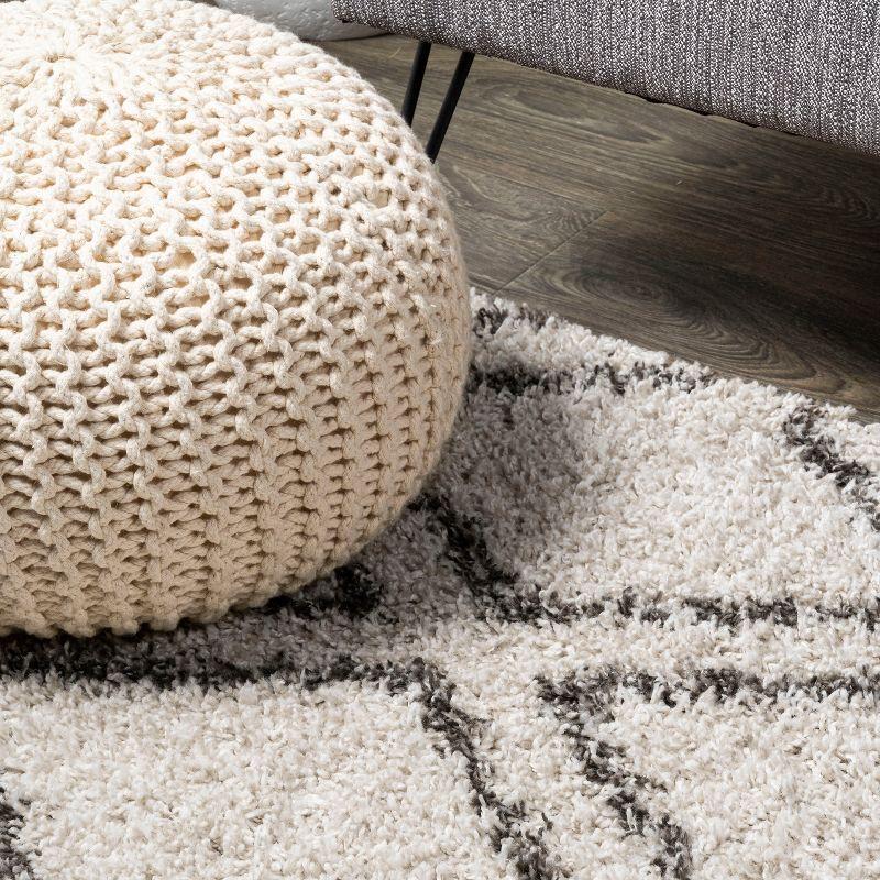 2'x8' Soller Diamond Trellis Shag Runner Rug, Beige - JONATHAN Y
