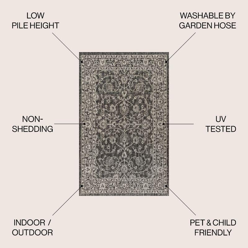 4'x6' Palazzo Vine and Border Textured Weave Indoor/Outdoor Area Rug, Black/Gray - JONATHAN Y