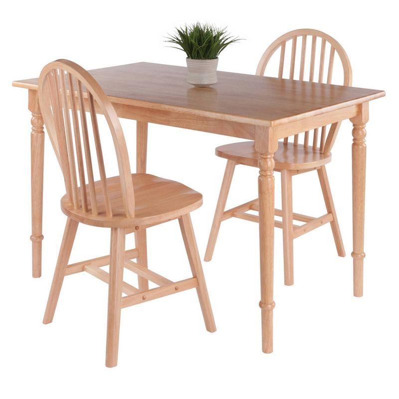 3pc Ravenna Dining Table Set Natural - Winsome: Solid Wood, Seats up to 4, Windsor Chairs