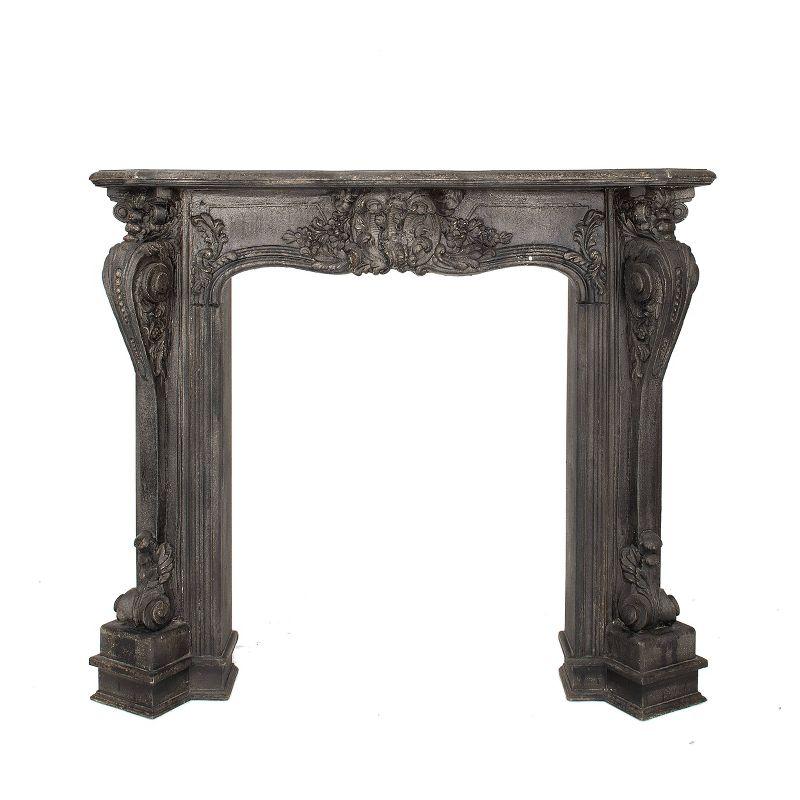 Ornate Black Wood Wall-Mounted Decorative Fireplace Mantel