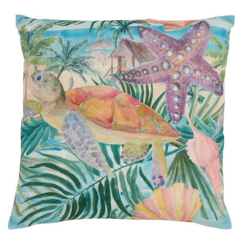 Medium Multicolor Coastal Turtle Print Decorative Pillow