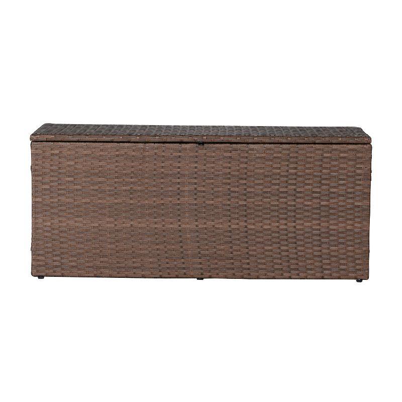 happimess Nino 47.24" Modern Minimalist Outdoor Faux Wicker Deck and Patio Storage Box, Brown