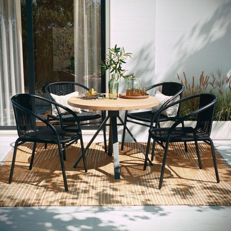 Modern Black Powder-Coated Steel Stackable Outdoor Dining Chair