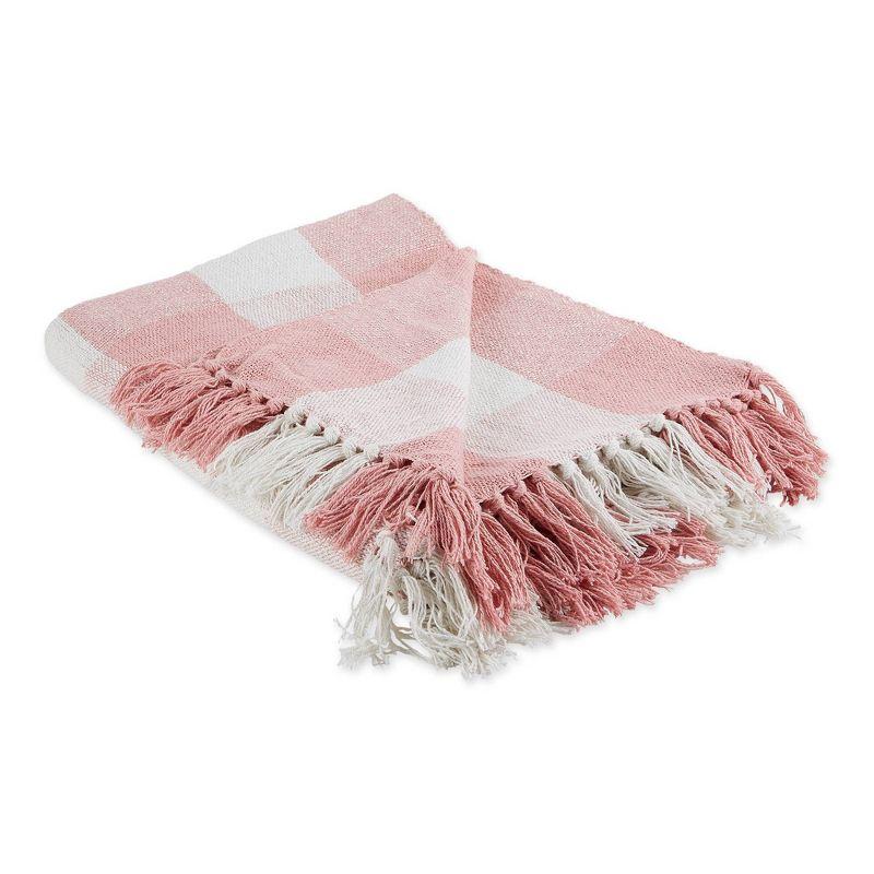 Pink and White Cotton Buffalo Check Throw Blanket with Tassels